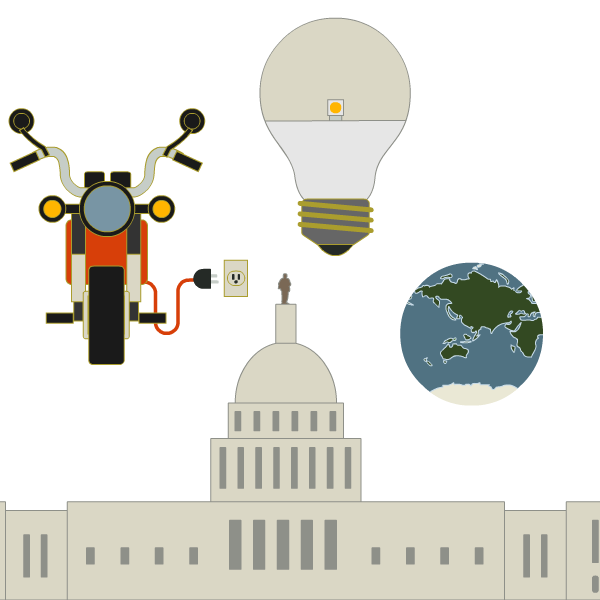 地球仪、灯泡和电动自行车在美国上空盘旋.S. Capitol building
